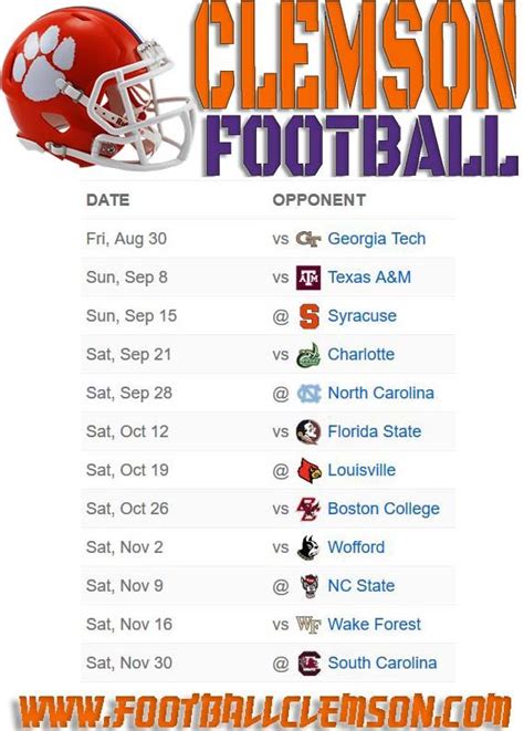 clemson fotball schedule|clemson football schedule today.